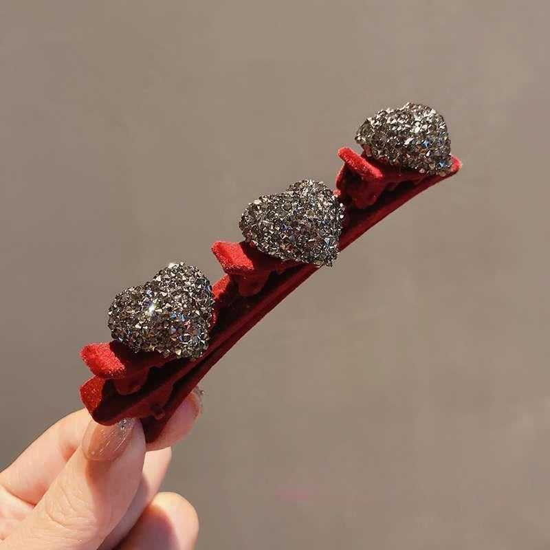 Wholesale Flocked Heart Hairpin New Year Bangs Hairpin Full Diamond Hairpin